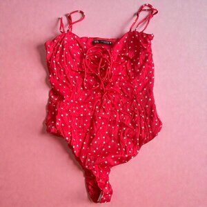 ZARA Red White Star Print Bodysuit Size Medium